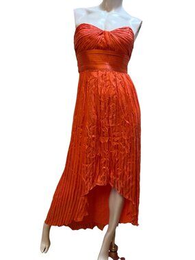 BCBGMAXAZRIA Coral Reef Strapless Silk High-Low Evening Dress Bow Detail Size O